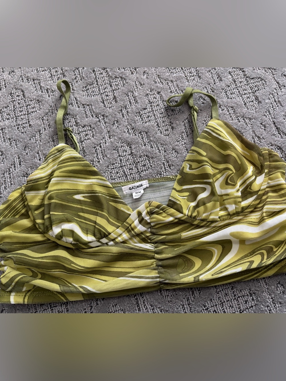 Garage Olive Swirl Ruched Bralette Camisole